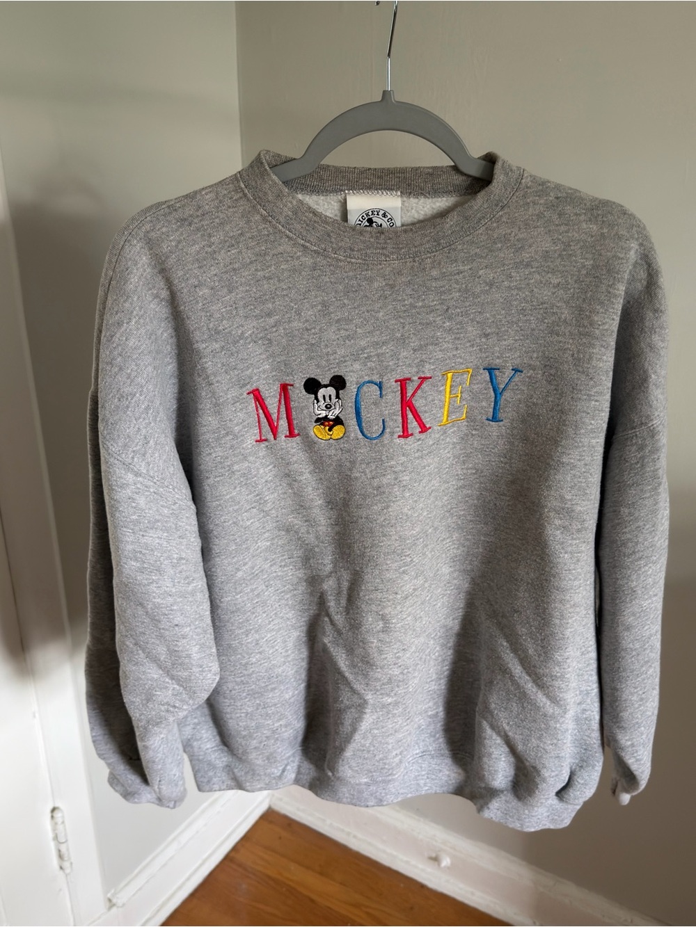 Vintage Crewneck Sweatshirt with Multicolor Mickey Embroidery